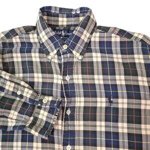 Ralph Lauren Mens Plaid Button Down Shirt Medium Blue Multi Cotton Long Sleeve
